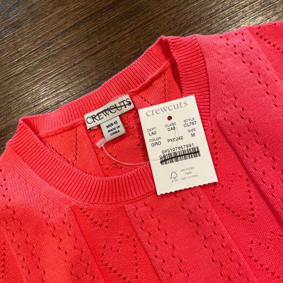 NWT Crewcuts J.Crew Girls' Sz M (8-9) Heart Pointelle Sweater-Tee Pink Coral - Picture 2 of 7